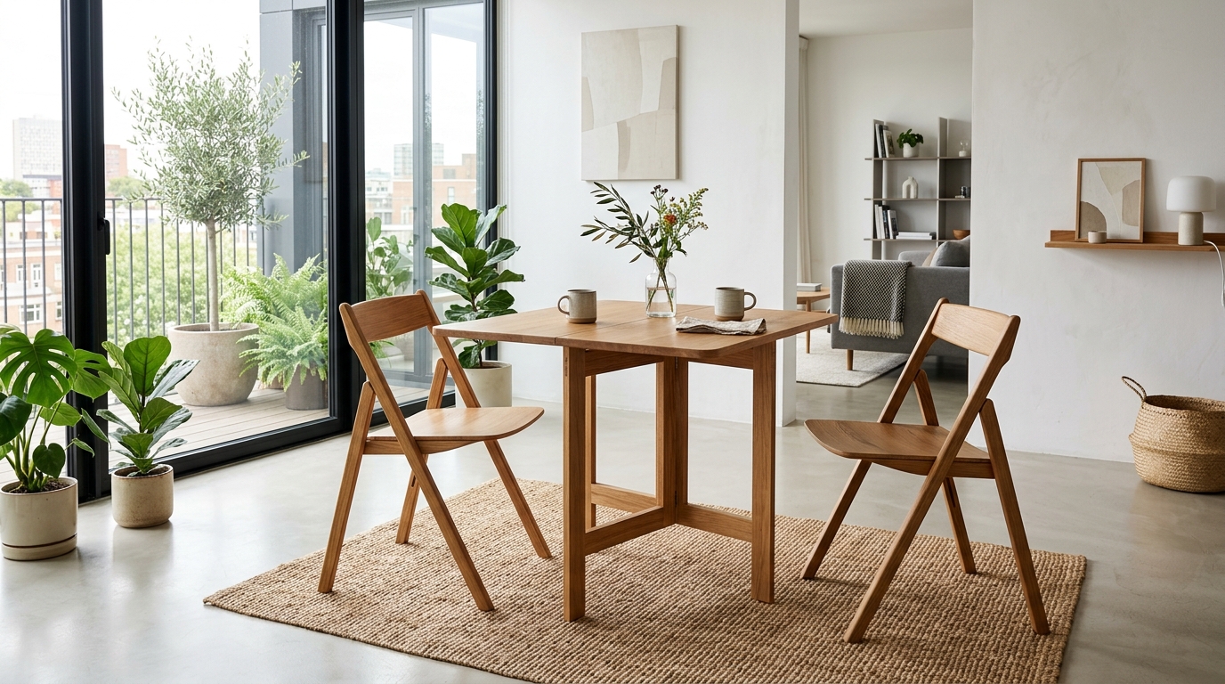 FolFurn wooden folding table and chair, open and ready to use